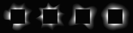 Set of square illuminated frames with gradient. Four white neon banners isolated on black background. Vector illustrationのイラスト素材