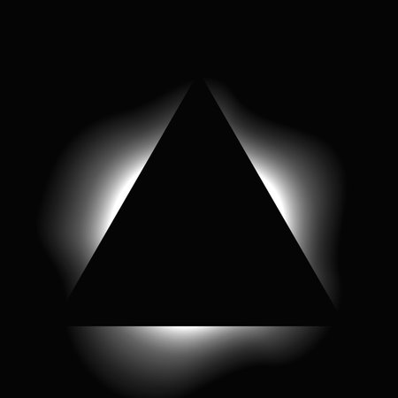 Triangle illuminated frame with gradient. White triangle neon banner isolated on black background. Vector illustrationのイラスト素材