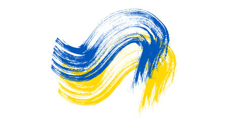 Ukrainian national flag in grunge style. Painted with a brush stroke flag of Ukraine. vector illustrationのイラスト素材