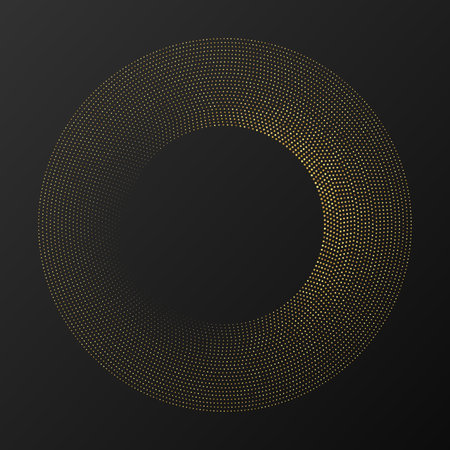 Abstract gold glowing halftone dotted background. Gold glitter pattern in circle form. Circle halftone dots. Vector illustrationのイラスト素材