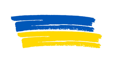 Ukrainian national flag in grunge style. Painted with a brush stroke flag of Ukraine. vector illustrationのイラスト素材