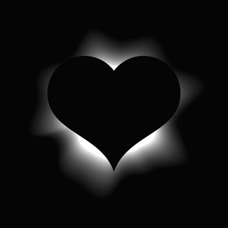 Heart illuminated frame with gradient. White heart neon banner isolated on black background. Vector illustrationのイラスト素材