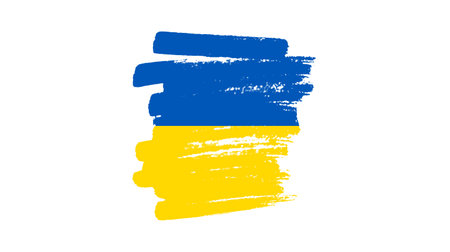 Ukrainian national flag in grunge style. Painted with a brush stroke flag of Ukraine. vector illustrationのイラスト素材