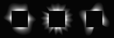 Set of square illuminated frames with gradient. Three white neon banners isolated on black background. Vector illustrationのイラスト素材