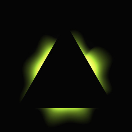 Triangle illuminated frame with gradient. Green triangle neon banner isolated on black background. Vector illustrationのイラスト素材