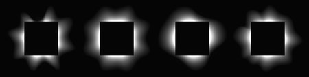 Set of square illuminated frames with gradient. Four white neon banners isolated on black background. Vector illustrationのイラスト素材