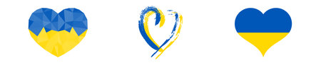 Hearts in Ukrainian colors. Set of different yellow and blue hearts on white background. Vector illustrationのイラスト素材