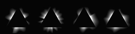 Set of triangle illuminated frames with gradient. Four white neon banners isolated on black background. Vector illustrationのイラスト素材