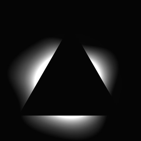 Triangle illuminated frame with gradient. White triangle neon banner isolated on black background. Vector illustrationのイラスト素材