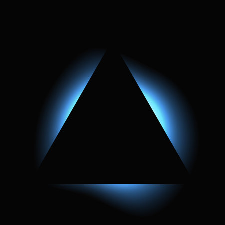 Triangle illuminated frame with gradient. Blue triangle neon banner isolated on black background. Vector illustrationのイラスト素材