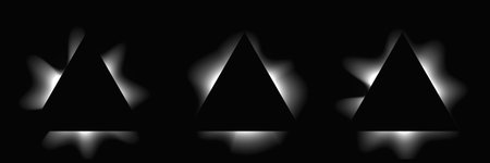 Set of triangle illuminated frames with gradient. Three white neon banners isolated on black...