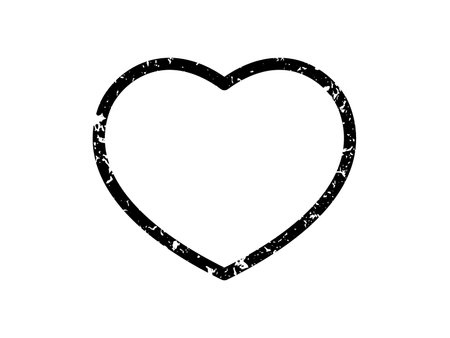 Grunge border in heart shape. Dark textured frame with empty space on white background. Vector illustrationのイラスト素材