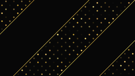 Luxurious dark background with abstract golden lines and glittering dots. Gold halftone backdrop with shimmering sparkles. A stylish and elegant design for modern templates. Vector illustrationのイラスト素材