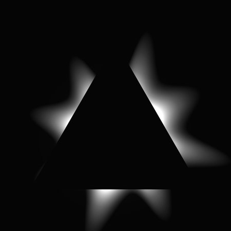 Triangle illuminated frame with gradient. White triangle neon banner isolated on black background....