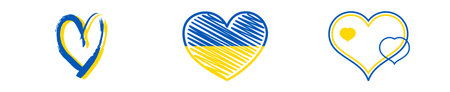 Hearts in Ukrainian colors. Set of different yellow and blue hearts on white background. Vector illustrationのイラスト素材