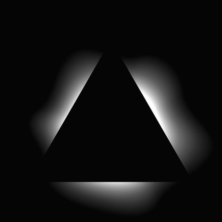 Triangle illuminated frame with gradient. White triangle neon banner isolated on black background. Vector illustrationのイラスト素材