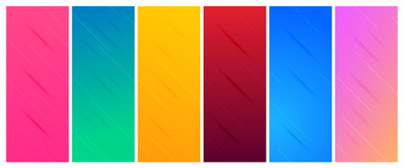 Set of six abstract gradient backgrounds with lines and shadows. Header banner. Bright abstract presentation backdrop. Vector illustrationのイラスト素材