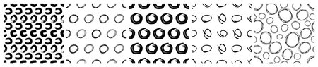 Set of seamless patterns with dark hand drawn scribble smear on white background. Abstract grunge...