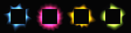 Set of square illuminated frames with gradient. Four multicolor neon banners isolated on black background. Vector illustrationのイラスト素材