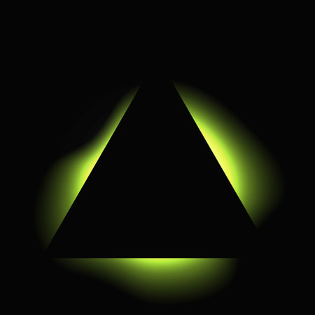 Triangle illuminated frame with gradient. Green triangle neon banner isolated on black background. Vector illustrationのイラスト素材