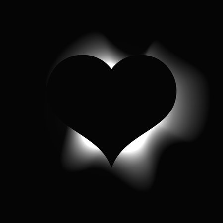 Heart illuminated frame with gradient. White heart neon banner isolated on black background. Vector illustrationのイラスト素材