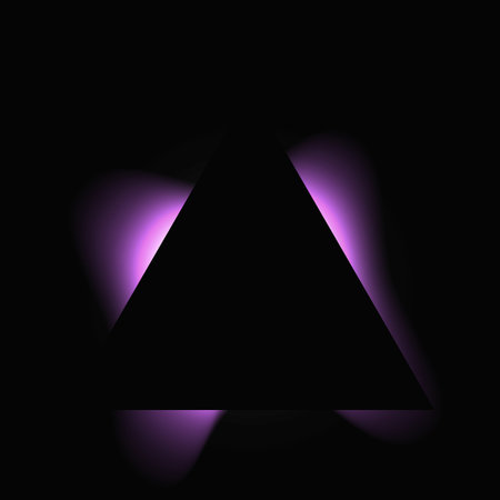 Triangle illuminated frame with gradient. Purple triangle neon banner isolated on black background. Vector illustrationのイラスト素材
