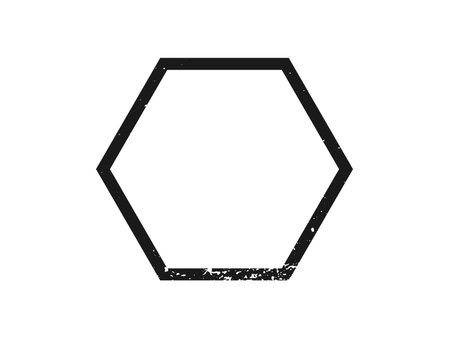 Grunge border in hexagon form. Dark textured frame with empty space on white background. Vector illustrationのイラスト素材
