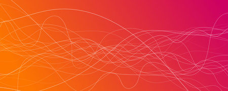 Abstract gradient background with wave beams. Abstract orange gradient background with motion blurred white curves. Header banner. Bright abstract presentation backdrop. Vector illustrationのイラスト素材