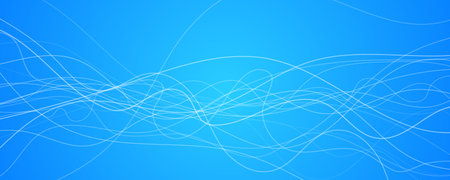 Abstract gradient background with wave beams. Abstract blue gradient background with motion blurred white curves. Header banner. Bright abstract presentation backdrop. Vector illustrationのイラスト素材