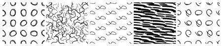 Set of seamless patterns with dark hand drawn scribble smear on white background. Abstract grunge...