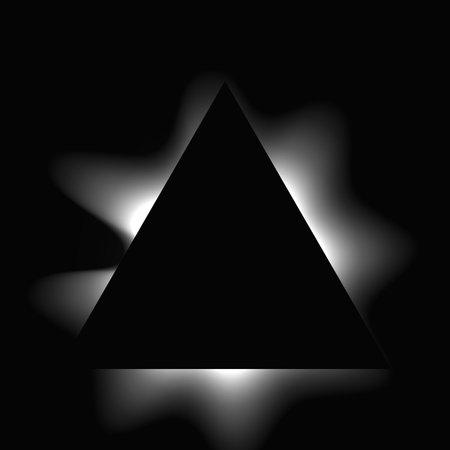 Triangle illuminated frame with gradient. White triangle neon banner isolated on black background. Vector illustrationのイラスト素材