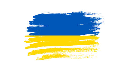 Ukrainian national flag in grunge style. Painted with a brush stroke flag of Ukraine. vector illustrationのイラスト素材