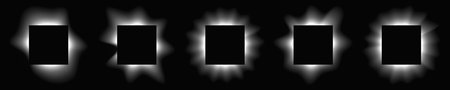 Set of square illuminated frames with gradient. Five white neon banners isolated on black background. Vector illustrationのイラスト素材
