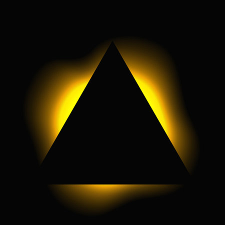 Triangle illuminated frame with gradient. Yellow triangle neon banner isolated on black background....