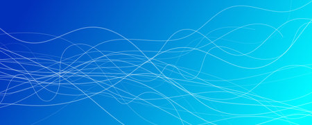 Abstract gradient background with wave beams. Abstract blue gradient background with motion blurred white curves. Header banner. Bright abstract presentation backdrop. Vector illustrationのイラスト素材