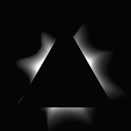 Triangle illuminate frame with gradient. White triangle neon banner isolated on black background....