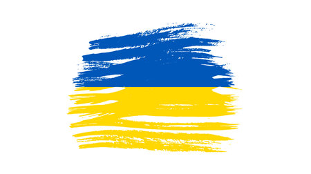 Ukrainian national flag in grunge style. Painted with a brush stroke flag of Ukraine. vector illustrationのイラスト素材