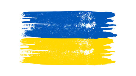Ukrainian national flag in grunge style. Painted with a brush stroke flag of Ukraine. vector illustrationのイラスト素材