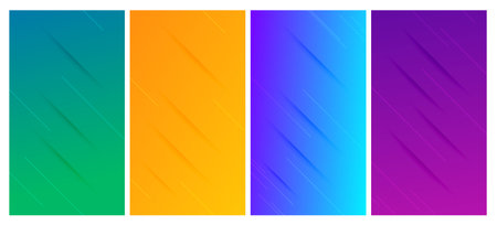 Set of four abstract gradient backgrounds with lines and shadows. Header banner. Bright abstract presentation backdrop. Vector illustrationのイラスト素材