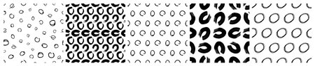 Set of seamless patterns with dark hand drawn scribble smear on white background. Abstract grunge...