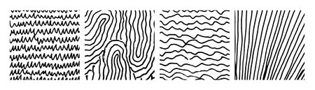 Set of four monochrome hand-drawn crosshatch textures. Grunge and sketch backgrounds with freehand...
