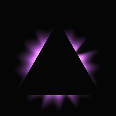 Triangle illuminated frame with gradient. Purple triangle neon banner isolated on black background....