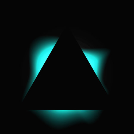 Triangle illuminated frame with gradient. Blue triangle neon banner isolated on black background....