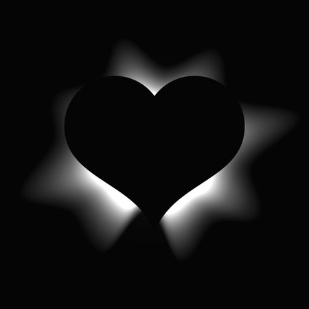 Heart illuminated frame with gradient. White heart neon banner isolated on black background. Vector illustrationのイラスト素材