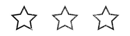 Set of grunge borders in star form. Collection of three dark textured frames with empty space on...