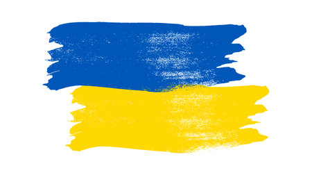 Ukrainian national flag in grunge style. Painted with a brush stroke flag of Ukraine. vector illustrationのイラスト素材