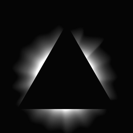 Triangle illuminated frame with gradient. White triangle neon banner isolated on black background. Vector illustrationのイラスト素材