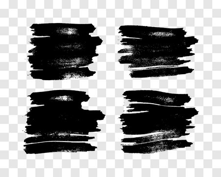 Set of four black brush strokes. Hand drawn ink spots isolated on transparent background. Vector illustrationのイラスト素材