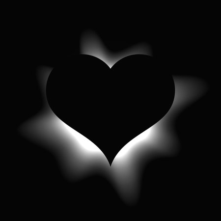 Heart illuminated frame with gradient. White heart neon banner isolated on black background. Vector illustrationのイラスト素材