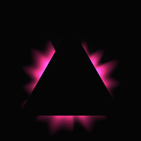 Triangle illuminated frame with gradient. Pink triangle neon banner isolated on black background....